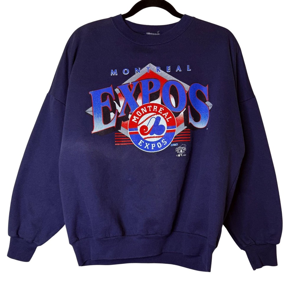 Vintage Montreal Expos Sweater Mens Large Blue MLB Baseball Russell 90s